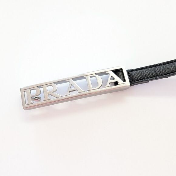 Prada Leather Belt Unisex Womens 75/30 Black Saffiano Slim Thin Logo Italy main image 7